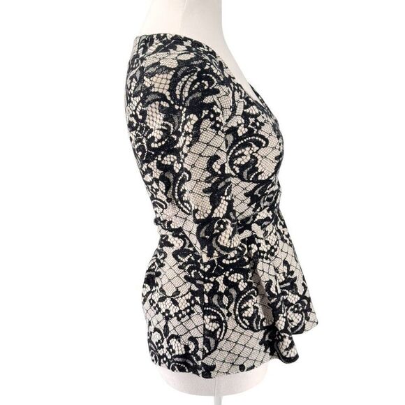 Anthropologie Postmark Black Lace Print Peplum Top Sz XS Romantic, Flirty EUC - Picture 2 of 10